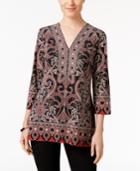 Jm Collection Petite Printed Beaded Tunic, Only At Macy's