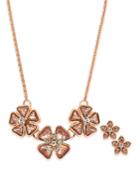 Charter Club Rose Gold-tone Crystal Pink Flower Necklace & Stud Earrings