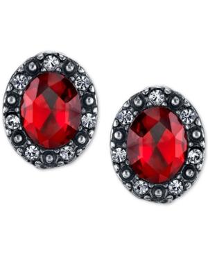 2028 Silver-tone Red Crystal Button Earrings