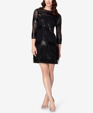 Tahari Asl Sequined Feather Illusion Dress