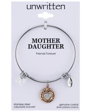 Unwritten Two-tone Mother & Daughter Heart Charm Bangle Bracelet In Rose Gold-tone & Stainless Steel