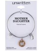 Unwritten Two-tone Mother & Daughter Heart Charm Bangle Bracelet In Rose Gold-tone & Stainless Steel