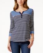 Charter Club Colorblock Striped Henley Top, Only At Macy's
