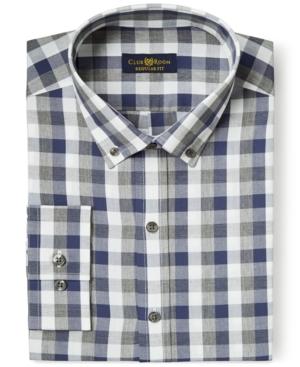 Club Room Estate Wrinkle Resistant Navy And Grey Gingham Dress Shirt, Only At Macy's