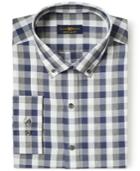 Club Room Estate Wrinkle Resistant Navy And Grey Gingham Dress Shirt, Only At Macy's