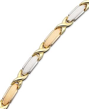 14k Gold Bracelet, Tri-tone Satin Xo Graduated