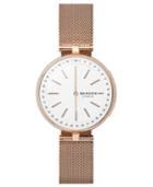 Skagen Women's Signatur Rose Gold-tone Stainless Steel Mesh Bracelet Hybrid Smartwatch 36mm