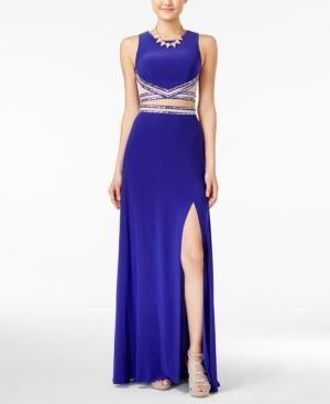 Blondie Nites Juniors' Embellished Front-slit Two-piece Gown