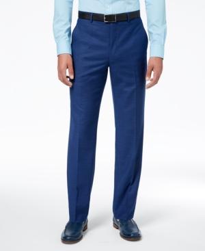Sean John Men's Classic-fit Stretch Solid Blue Textured-grid Suit Pants