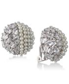 Carolee Silver-tone Crystal & Imitation Pearl Clip-on Stud Earrings