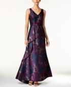 Tahari Asl Floral-print Jacquard A-line Gown