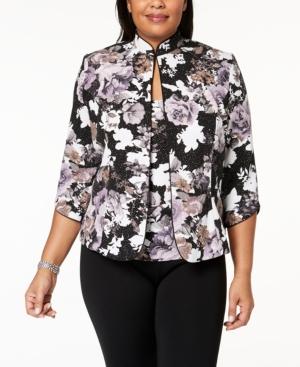 Alex Evenings Plus Size Metallic Floral-print Jacket & Shell