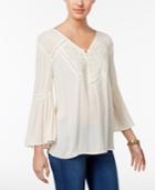 Style & Co Embroidered Bell-sleeve Top, Only At Macy's