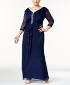 Alex Evenings Plus Size Embellished Ruched Portrait-collar Gown