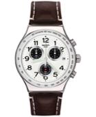 Swatch Men's Swiss Chronograph Archi-mix Brown Leather Strap Watch 43mm Yvs432