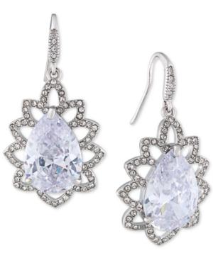 Carolee Silver-tone Crystal Teardrop Ornate Drop Earrings