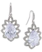 Carolee Silver-tone Crystal Teardrop Ornate Drop Earrings