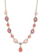 Nine West Gold-tone Pink Stone Lariat Necklace