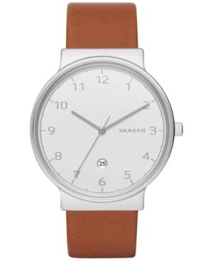 Skagen Men's Ancher Dark Brown Leather Strap Watch 40mm Skw6292