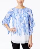 Alfani Petite Ruffled-sleeve Printed Peasant Top, Only At Macy's
