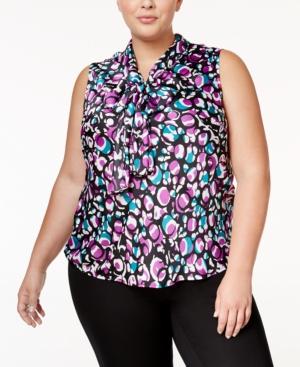 Nine West Plus Size Printed Tie-neck Blouse
