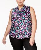 Nine West Plus Size Printed Tie-neck Blouse