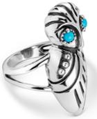 American West Sleeping Beauty Turquoise Owl Ring In Sterling Silver