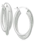 Textured And Polished Twisted Hoop Earrings In Sterling Silver