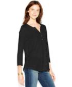 Lucky Brand Three-quarter-sleeve Crochet-trim Top