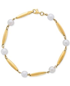 Cultured Freshwater Pearl (6mm) & Polished Bar Bracelet In 14k Gold