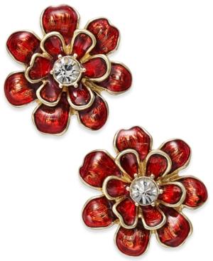 Erwin Pearl Atelier For Charter Club Gold-tone Red Enamel Flower Earrings, Only At Macy's