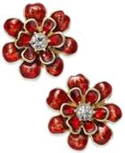 Erwin Pearl Atelier For Charter Club Gold-tone Red Enamel Flower Earrings, Only At Macy's
