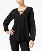 Ny Collection Sheer Illusion Peasant Top