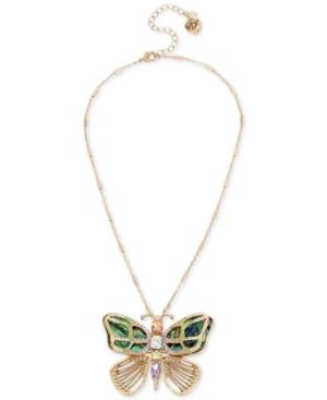 Betsey Johnson Gold-tone Multi-stone Butterfly Pin Pendant Necklace