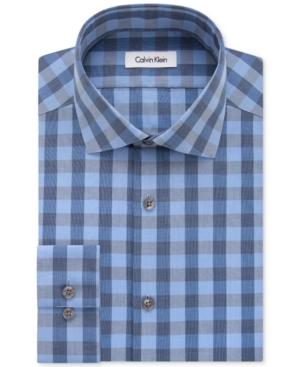 Calvin Klein Steel Men's Non-iron Slim-fit Performance Blue Frost Check Dress Shirt