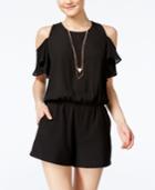Bcx Juniors' Ruffle-sleeve Off-the-shoulder Romper With Necklaces