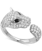 Cubic Zirconia Pave Panther Cuff Ring In Sterling Silver