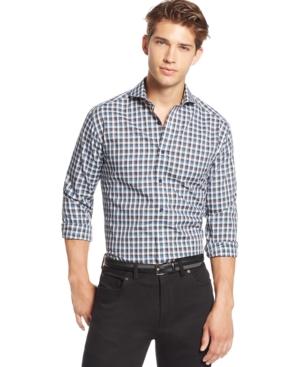 Vince Camuto Men's Shortshirt Plaid Long-sleeve Shirt