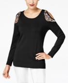 Thalia Sodi Embellished Cold-shoulder Sweater, Created For Macy's