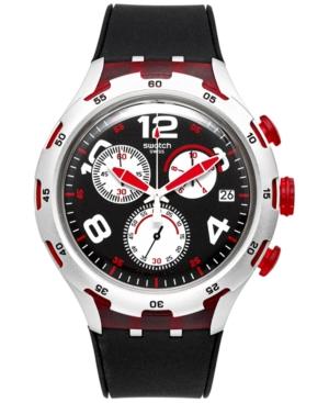 Swatch Unisex Swiss Chronograph Red Wheel Black Silicone Strap Watch 44mm Yys4004