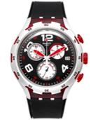 Swatch Unisex Swiss Chronograph Red Wheel Black Silicone Strap Watch 44mm Yys4004