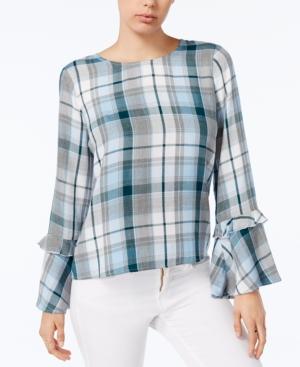 Maison Jules Plaid Bell-sleeve Top