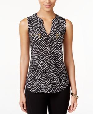 Inc International Concepts Printed Zipper-trim Top, Created For Macy's