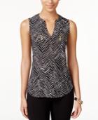 Inc International Concepts Printed Zipper-trim Top, Created For Macy's