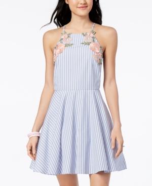 City Studios Juniors' Striped Applique Fit & Flare Dress