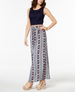 Crystal Doll Juniors' 2-pc. Lace Top & Printed Skirt Set