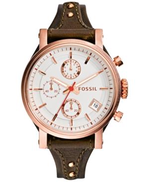 Fossil Women's Chronograph Original Boyfriend Brown Raisin Leather Strap Watch 38mm Es3616