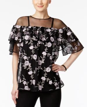 Alfani Petite Embroidered Tiered Illusion Top, Only At Macy's