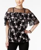 Alfani Petite Embroidered Tiered Illusion Top, Only At Macy's