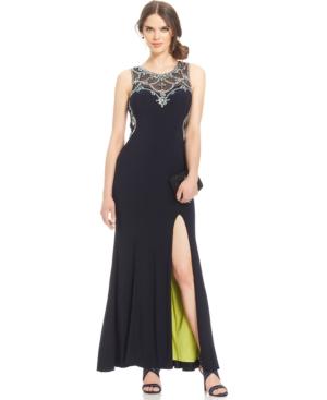 Betsy & Adam Embellished Sweetheart Illusion Gown
